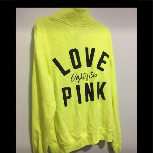 VS Pink Logo Bright Neon Half Zip Sweater - Picture 1 of 2